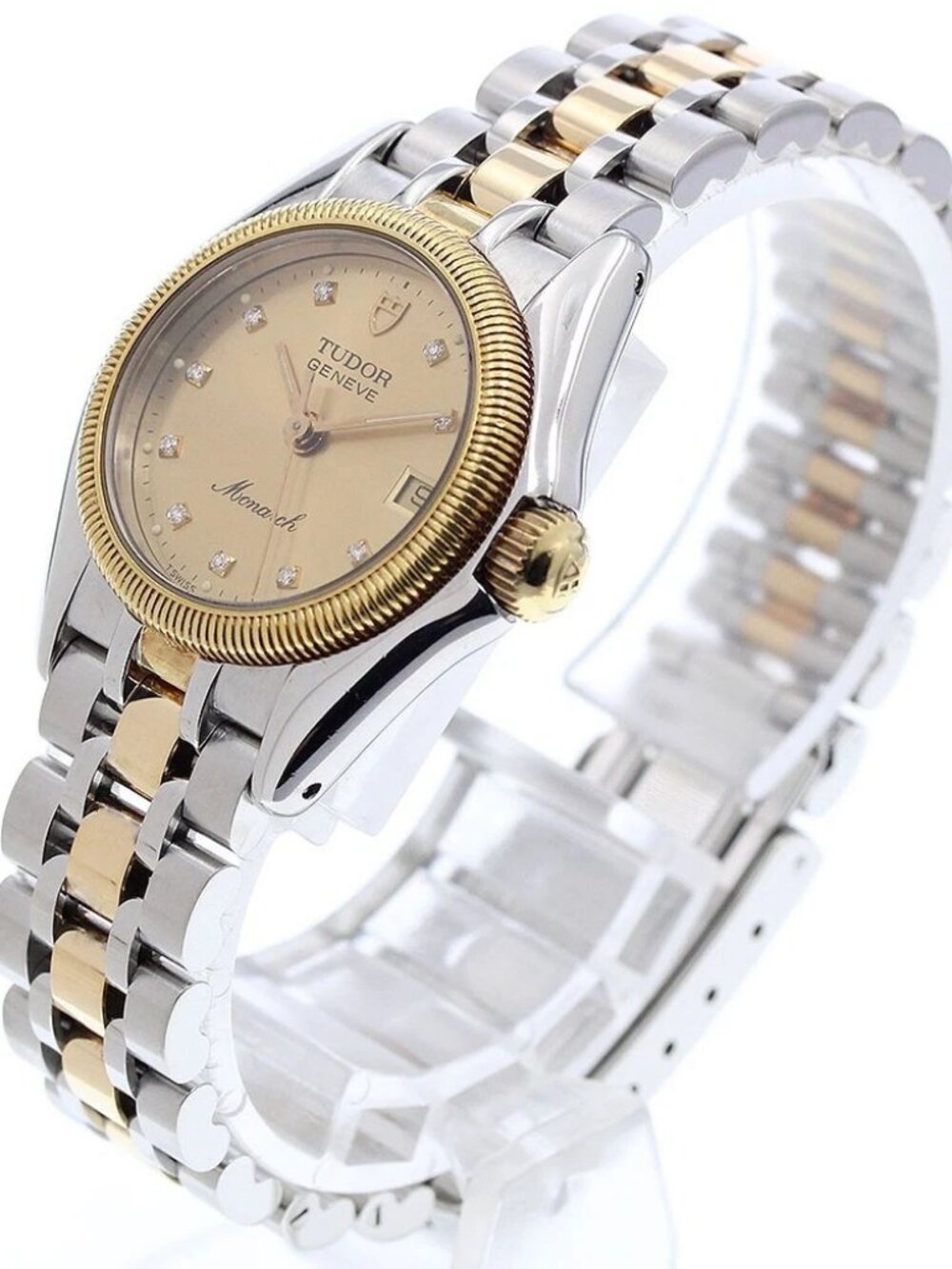 TUDOR Monarch 15833 Date 10P diamond Gold Dial Quartz Ladies Watch_967326